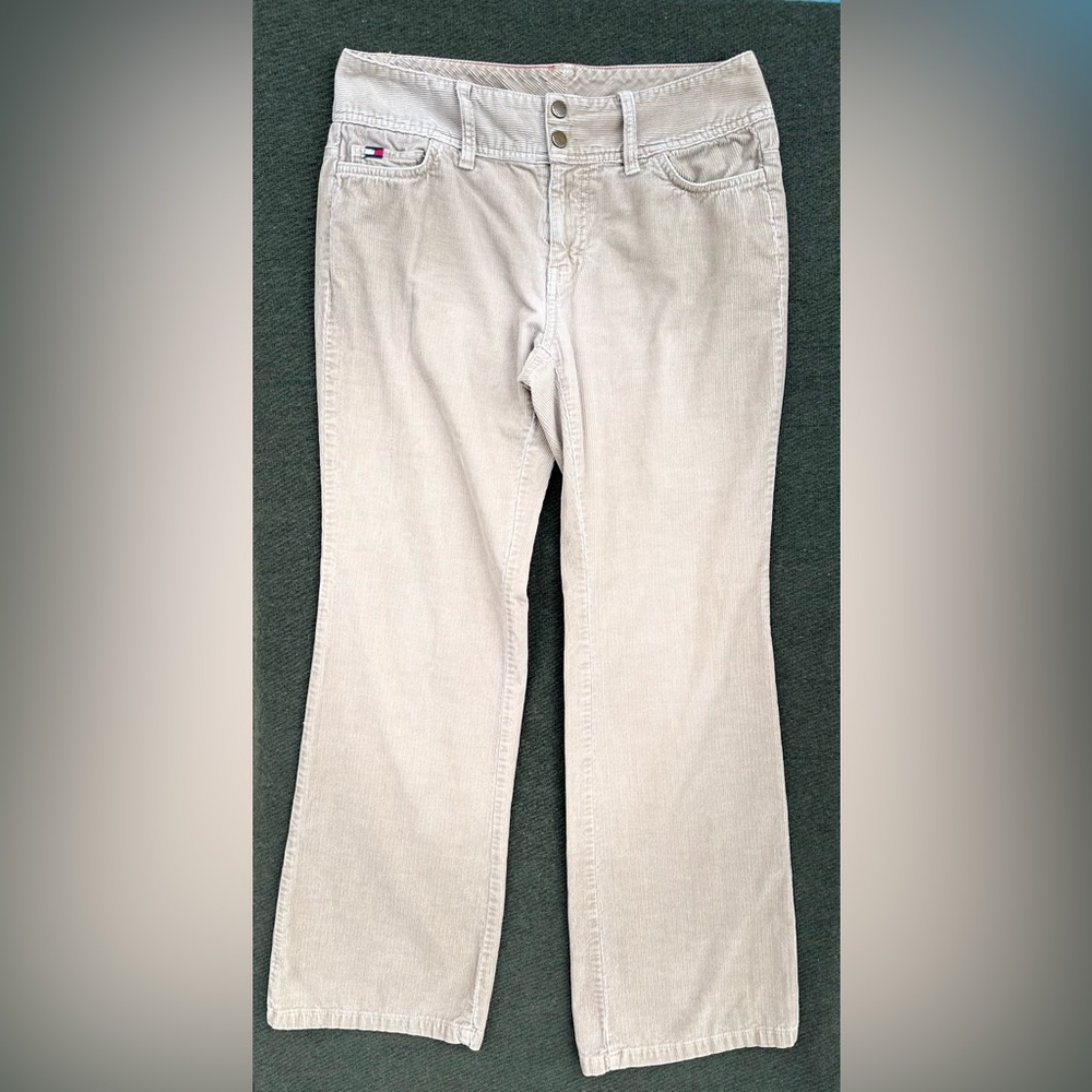 Tommy Hilfiger Tan Wide Leg Mini Corduroy Pants Y2K preppy academia 2003 VTG